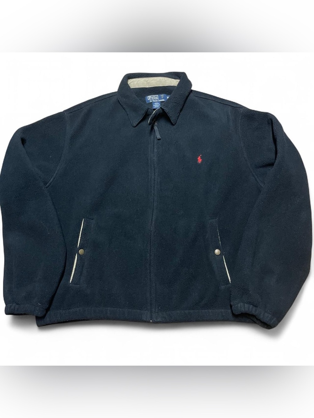 Vintage 90s Polo Ralph Lauren Fleece Zip Up Jacket Mens XL Pony Logo Black Tan